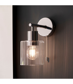 Bathroom Metal Wall Lamp Chrome Plate Ribbed Glass IP44-2