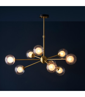Multi Arm Glass Pendant Ceiling Lamp Satin Brass Plate Glass-2