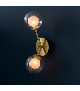 Metal Wall Lamp Satin Brass Plate Glass-2