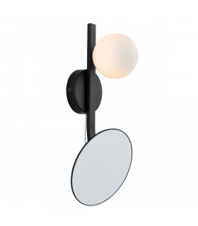 Bathroom Metal Wall Lamp Matt Black Mirrored Glass With Opal Glass IP44-1