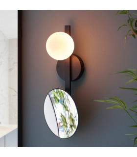 Bathroom Metal Wall Lamp Matt Black Mirrored Glass With Opal Glass IP44-2