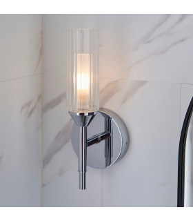 Bathroom Glass Wall Lamp Chrome Plate Ribbed Glass IP44-2