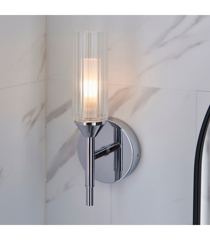 Bathroom Glass Wall Lamp Chrome Plate Ribbed Glass IP44-2