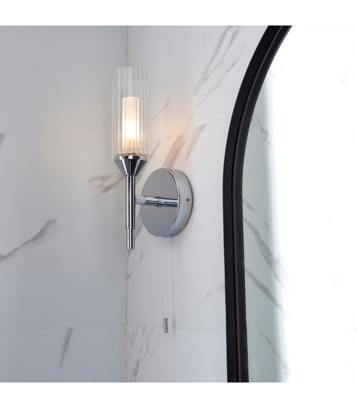 Bathroom Glass Wall Lamp Chrome Plate Ribbed Glass IP44-4