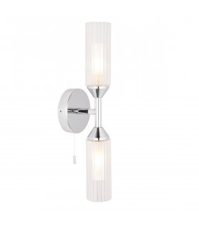 Bathroom Glass Wall Lamp Chrome Plate Ribbed Glass IP44-1