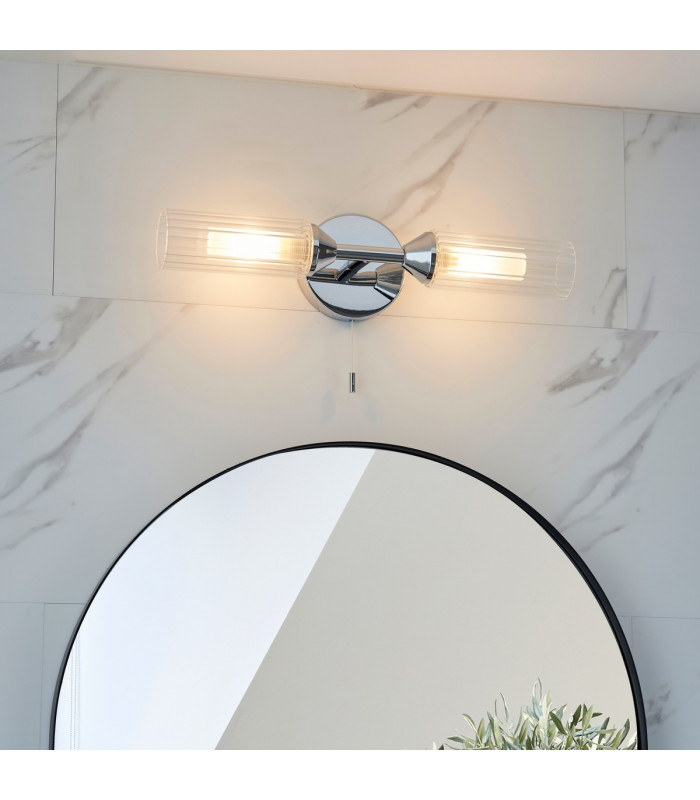 Bathroom Glass Wall Lamp Chrome Plate Ribbed Glass IP44-2