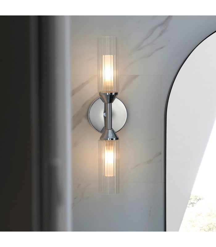 Bathroom Glass Wall Lamp Chrome Plate Ribbed Glass IP44-3