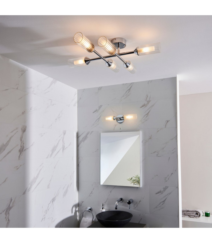 Bathroom Glass Wall Lamp Chrome Plate Ribbed Glass IP44-4