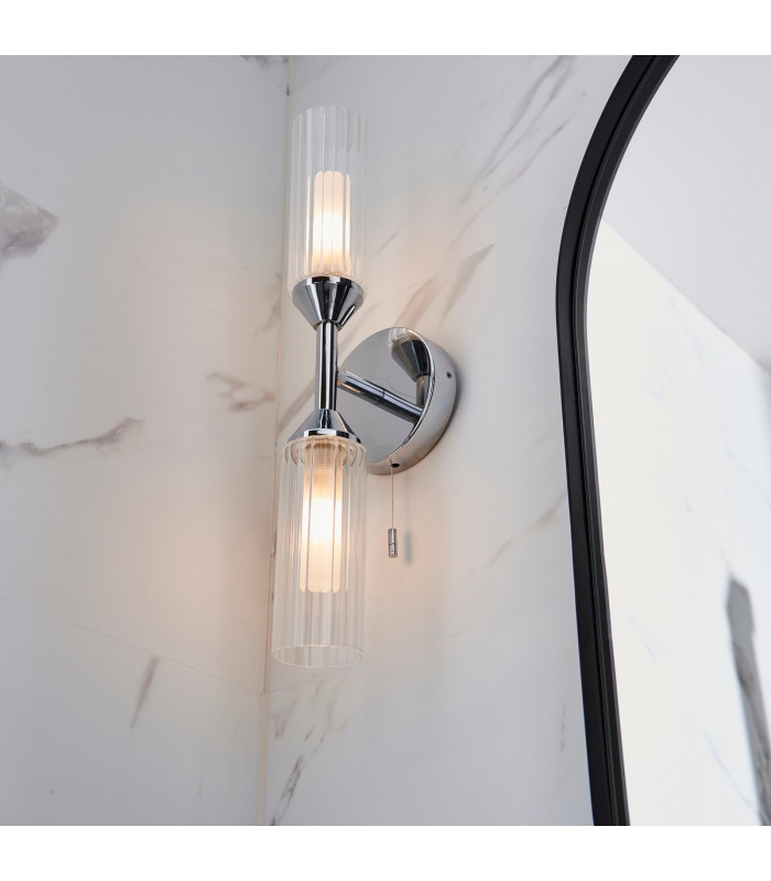 Bathroom Glass Wall Lamp Chrome Plate Ribbed Glass IP44-6
