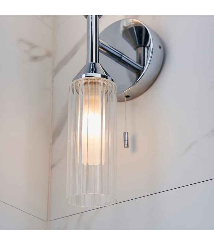 Bathroom Glass Wall Lamp Chrome Plate Ribbed Glass IP44-7