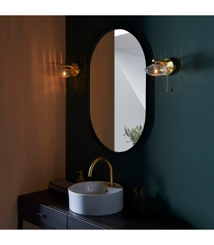Bathroom Glass Wall Lamp Satin Brass Plate Ribbed Glass IP44-3
