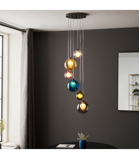 Plate Pendant Ceiling Lamp Black Chrome Plate Multi Coloured Glass-2