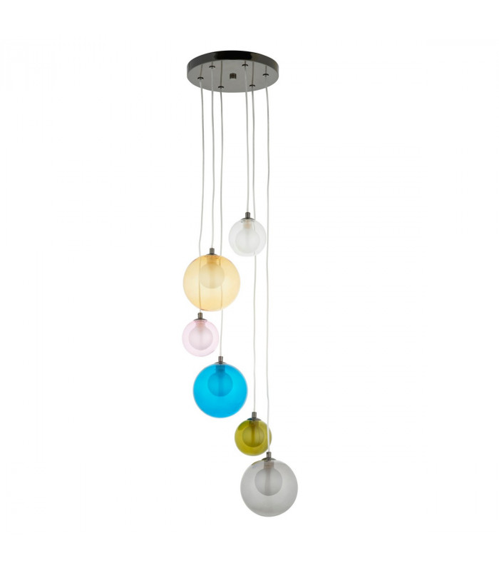 Plate Pendant Ceiling Lamp Black Chrome Plate Multi Coloured Glass-7