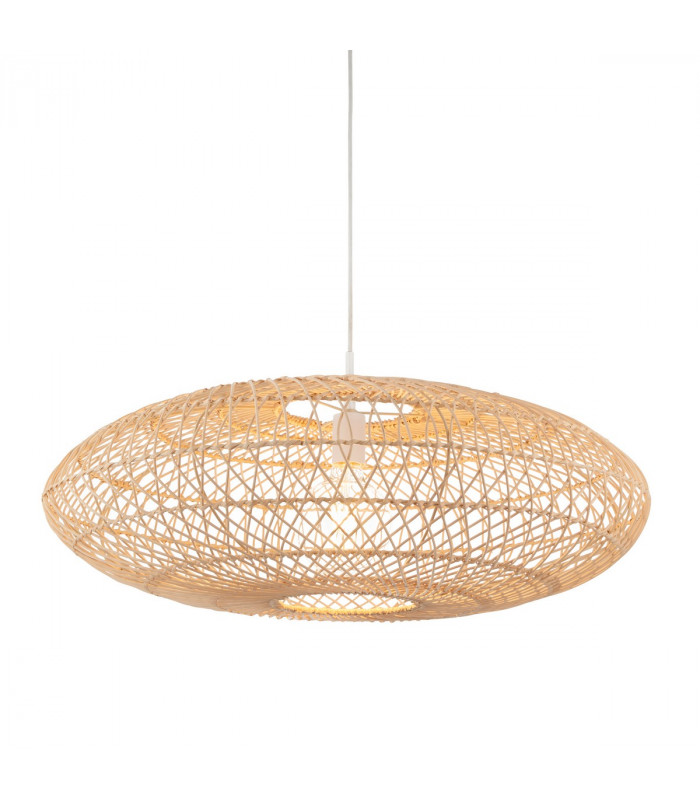 Single Pendant Ceiling Lamp Natural Rattan Gloss White-1