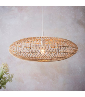 Single Pendant Ceiling Lamp Natural Rattan Gloss White-2
