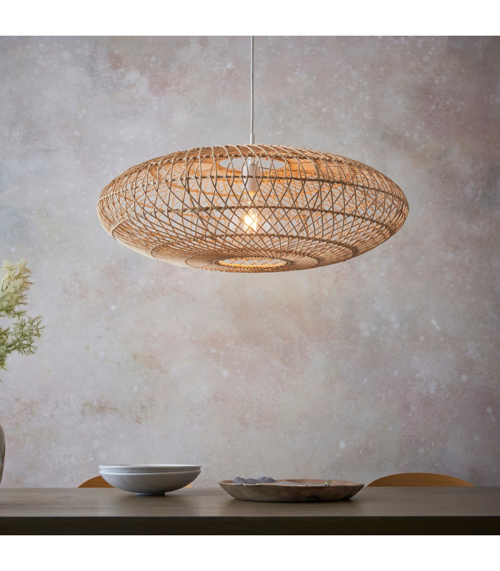 Single Pendant Ceiling Lamp Natural Rattan Gloss White-3