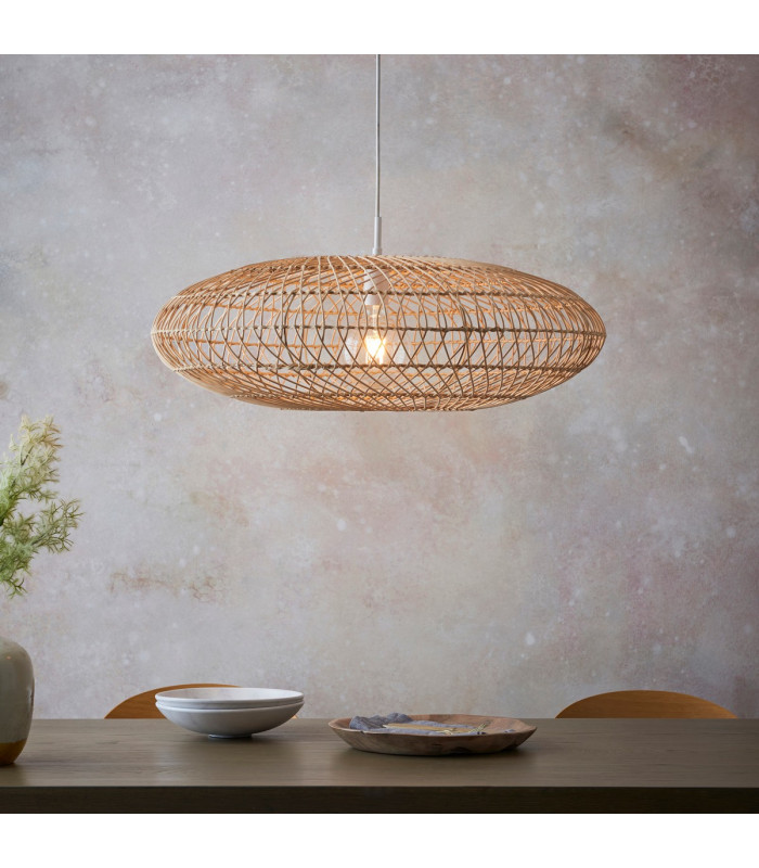 Single Pendant Ceiling Lamp Natural Rattan Gloss White-4