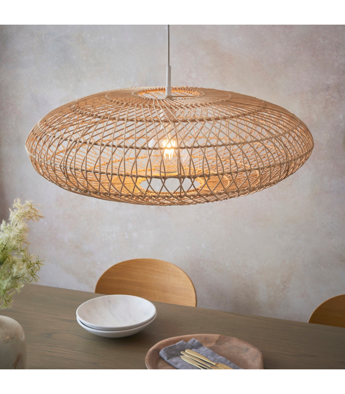 Single Pendant Ceiling Lamp Natural Rattan Gloss White-5
