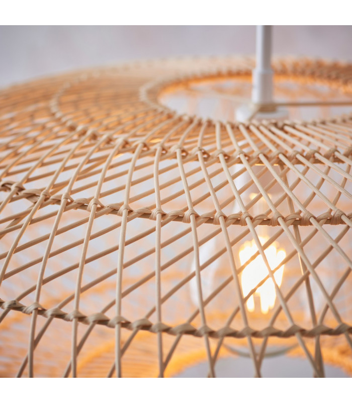 Single Pendant Ceiling Lamp Natural Rattan Gloss White-6