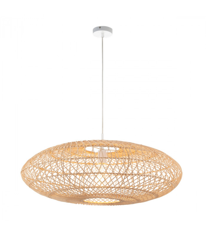 Single Pendant Ceiling Lamp Natural Rattan Gloss White-7