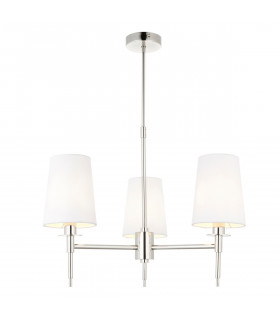 Multi Arm Shade Pendant Ceiling Lamp Bright Nickel Plate Vintage White Fabric-1