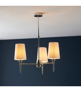 Multi Arm Shade Pendant Ceiling Lamp Bright Nickel Plate Vintage White Fabric-2