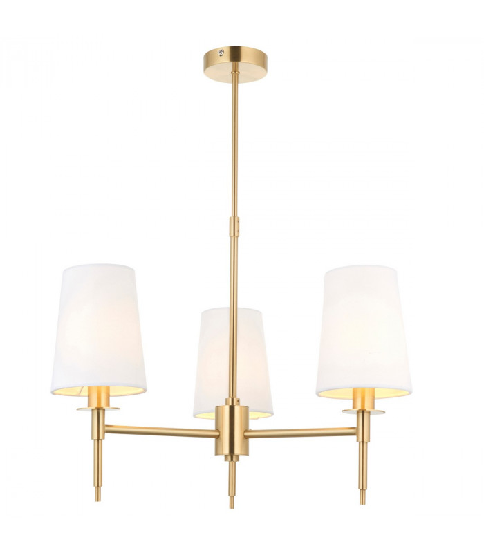 Multi Arm Shade Pendant Ceiling Lamp Satin Brass Plate Vintage White Fabric-1