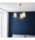 Multi Arm Shade Pendant Ceiling Lamp Satin Brass Plate Vintage White Fabric-3