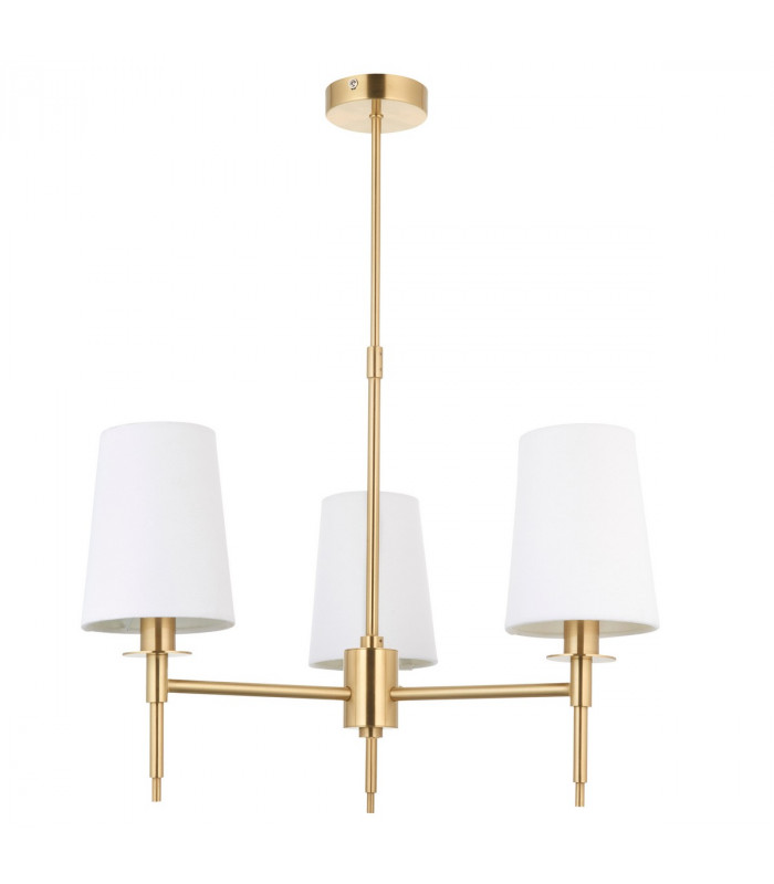 Multi Arm Shade Pendant Ceiling Lamp Satin Brass Plate Vintage White Fabric-7
