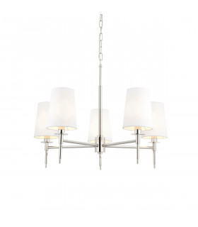 Multi Arm Shade Pendant Ceiling Lamp Bright Nickel Plate Vintage White Fabric-1
