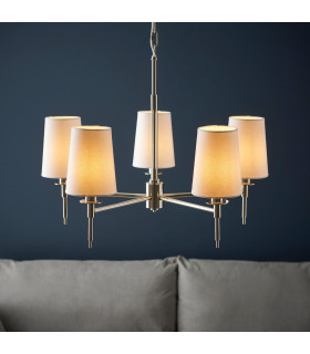 Multi Arm Shade Pendant Ceiling Lamp Bright Nickel Plate Vintage White Fabric-2