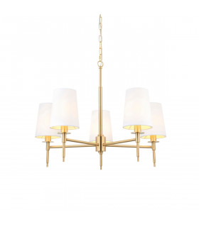 Multi Arm Shade Pendant Ceiling Lamp Satin Brass Plate Vintage White Fabric-1