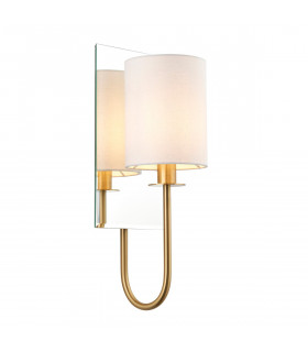 Shade Wall Lamp Satin Brass Plate Vintage White Fabric-1