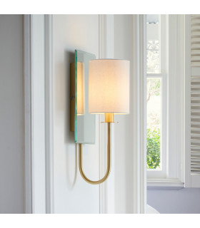 Shade Wall Lamp Satin Brass Plate Vintage White Fabric-2