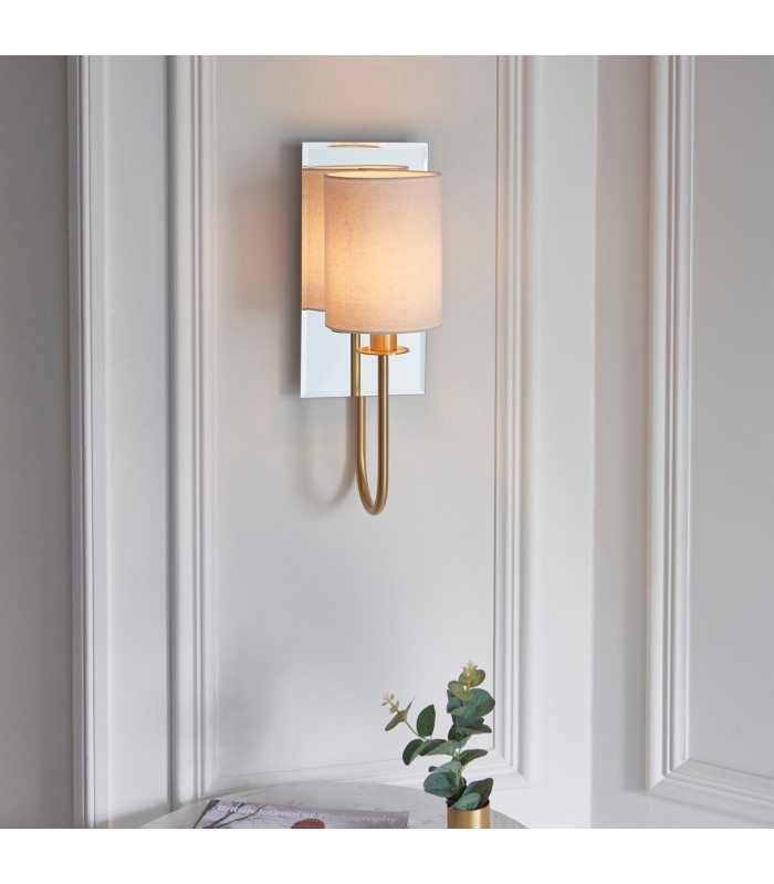 Shade Wall Lamp Satin Brass Plate Vintage White Fabric-5