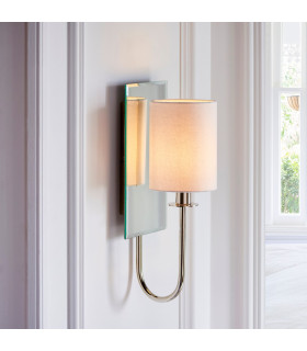 Shade Wall Lamp Bright Nickel Plate Vintage White Fabric-2