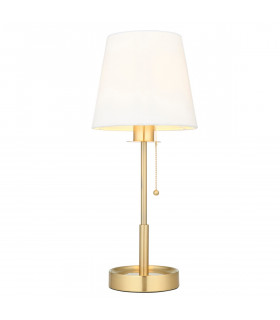 Base & Shade Table Lamp Satin Brass Plate Vintage White Fabric-1