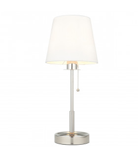 Base & Shade Table Lamp Bright Nickel Plate Vintage White Fabric-1