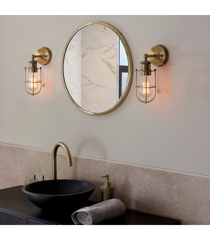 Bathroom Metal Wall Lamp Antique Brass Plate IP44-3