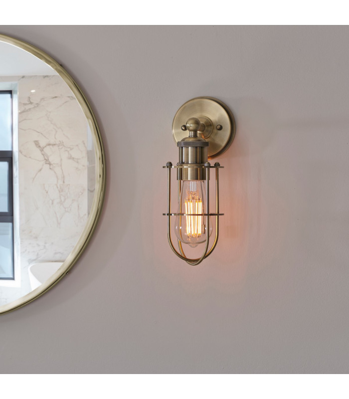 Bathroom Metal Wall Lamp Antique Brass Plate IP44-4