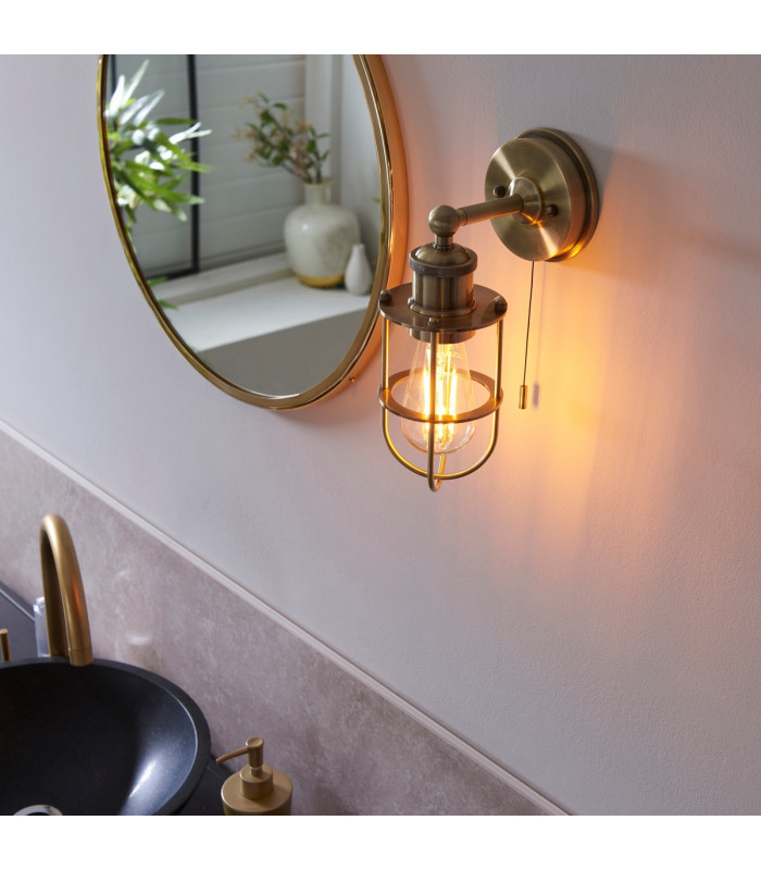 Bathroom Metal Wall Lamp Antique Brass Plate IP44-5
