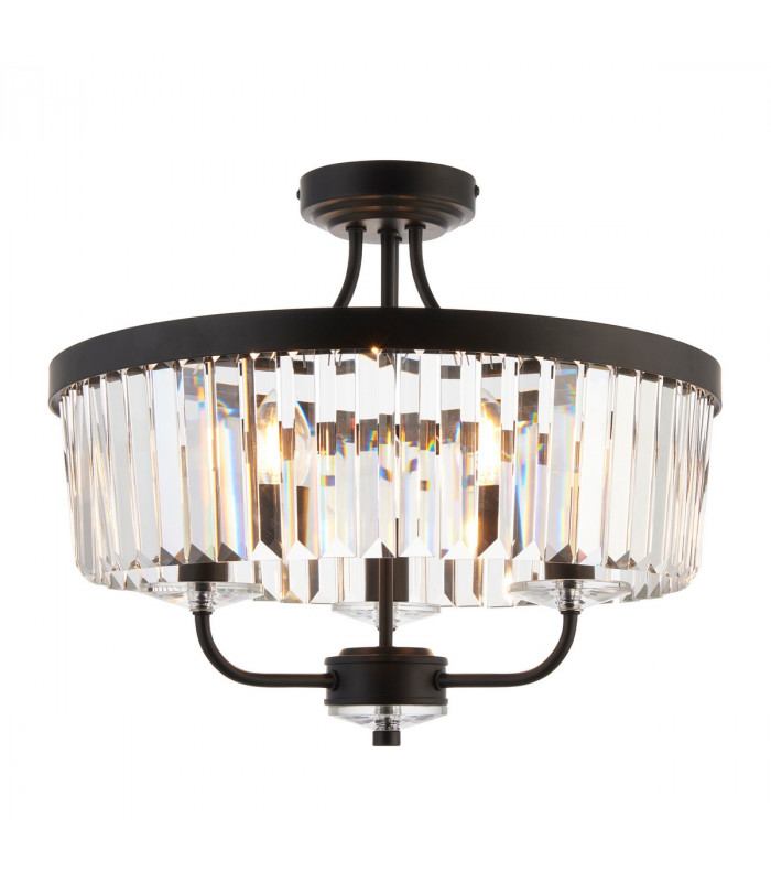 Multi Arm Lamp Semi Flush Ceiling Lamp Matt Black Cut Glass-1