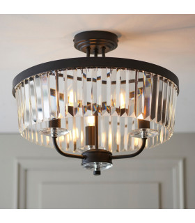 Multi Arm Lamp Semi Flush Ceiling Lamp Matt Black Cut Glass-2