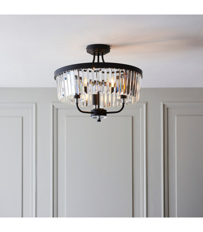 Multi Arm Lamp Semi Flush Ceiling Lamp Matt Black Cut Glass-3