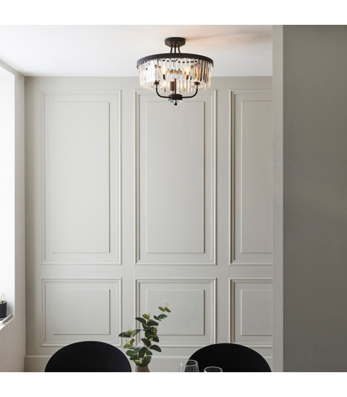 Multi Arm Lamp Semi Flush Ceiling Lamp Matt Black Cut Glass-4