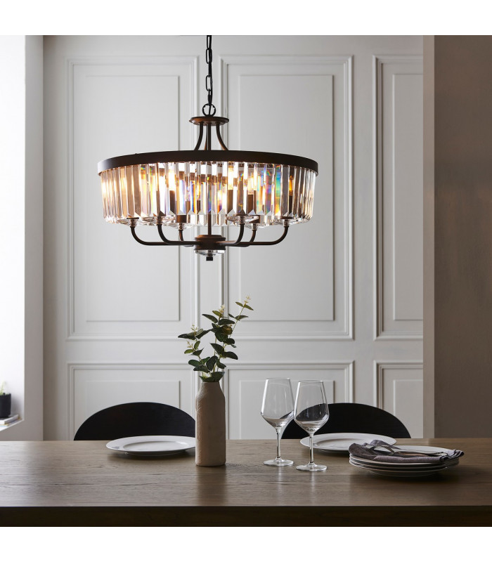 Multi Arm Lamp Pendant Ceiling Lamp Matt Black Cut Glass-3