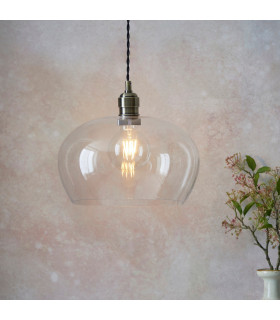 Single Pendant Ceiling Lamp Antique Brass Plate Glass-2