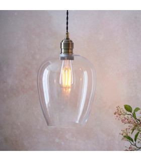 Single Pendant Ceiling Lamp Antique Brass Plate Glass-2