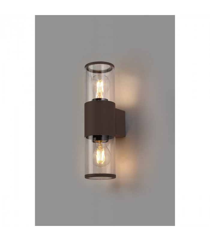 Kirkwood Outdoor Wall Lamp 2 Light E27 IP54 Matt Brown Clear-3