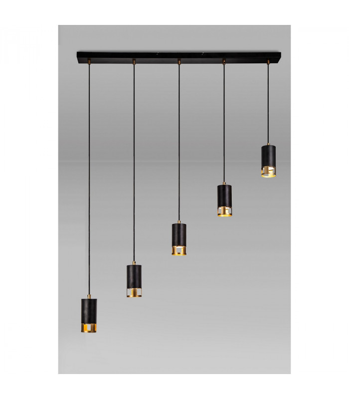 Phelps 5 Light Bar Linear Ceiling Pendant GU10 Black Painted Gold-3